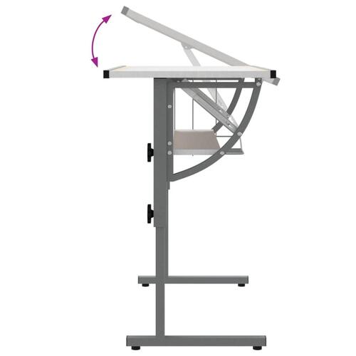 Skrivebord 110x53x(58-87) cm konstrueret træ og stål hvid grå