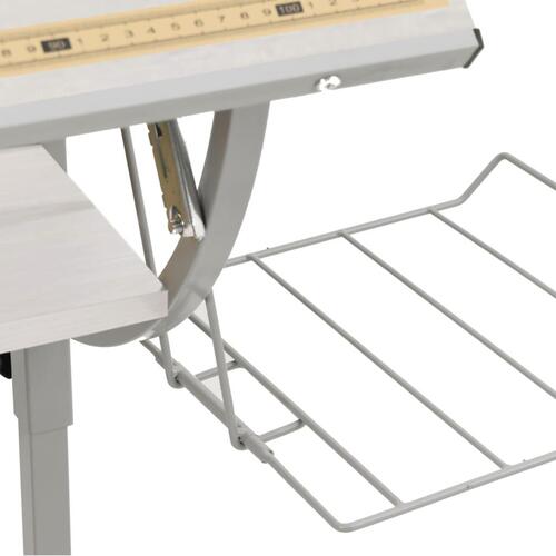 Skrivebord 110x53x(58-87) cm konstrueret træ og stål hvid grå
