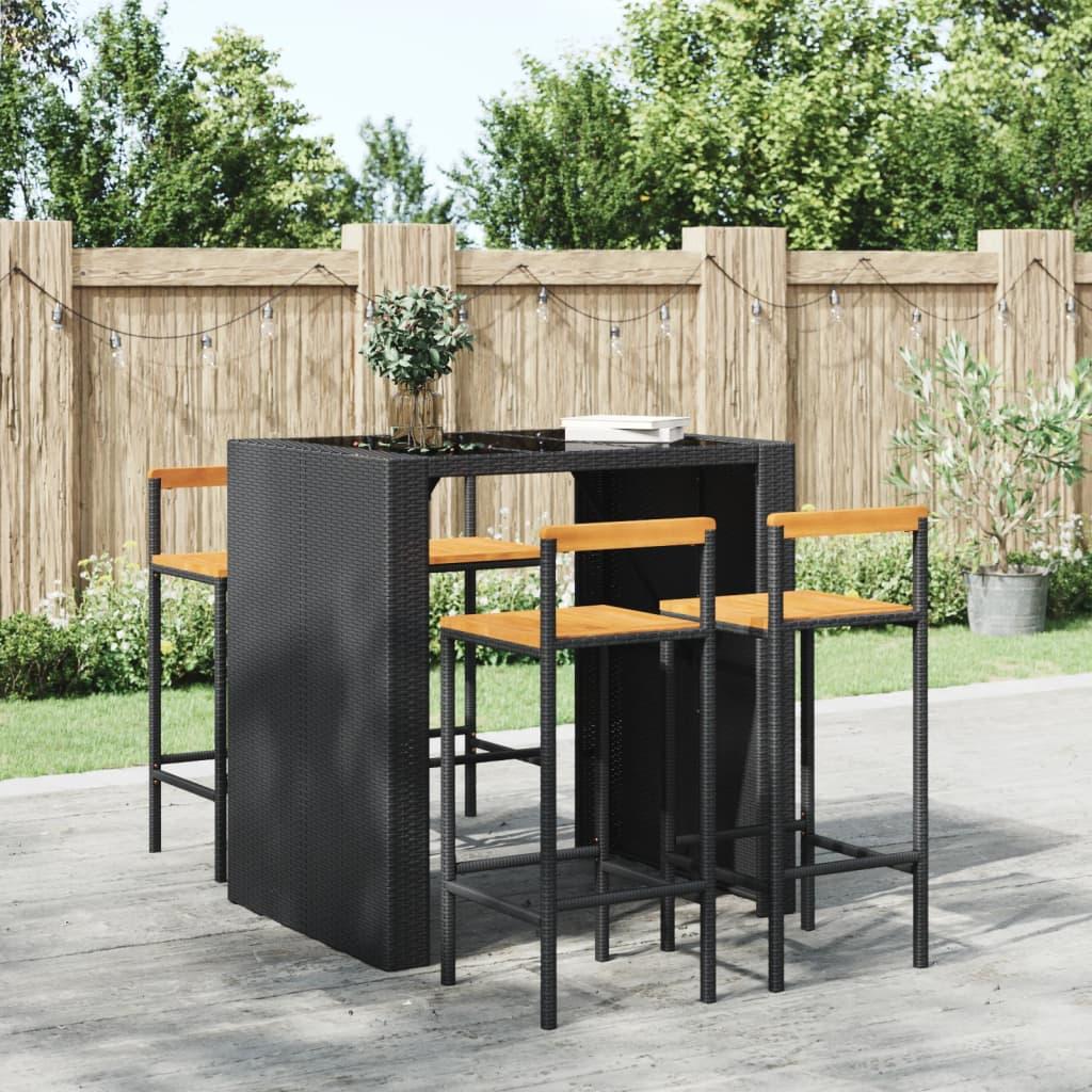 Barstole 4 stk. polyrattan og massivt akacietræ sort