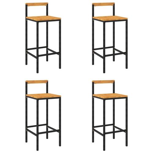 Barstole 4 stk. polyrattan og massivt akacietræ sort
