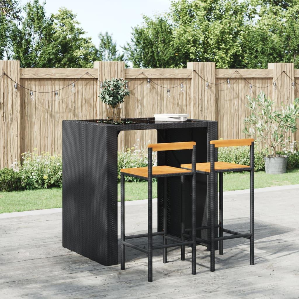 Barstole 2 stk. polyrattan og massivt akacietræ sort