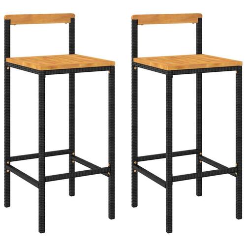 Barstole 2 stk. polyrattan og massivt akacietræ sort
