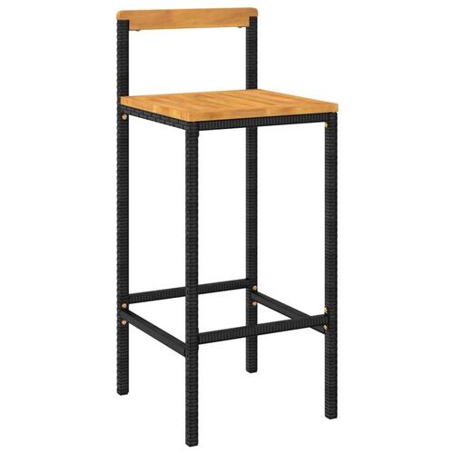 Barstole 2 stk. polyrattan og massivt akacietræ sort