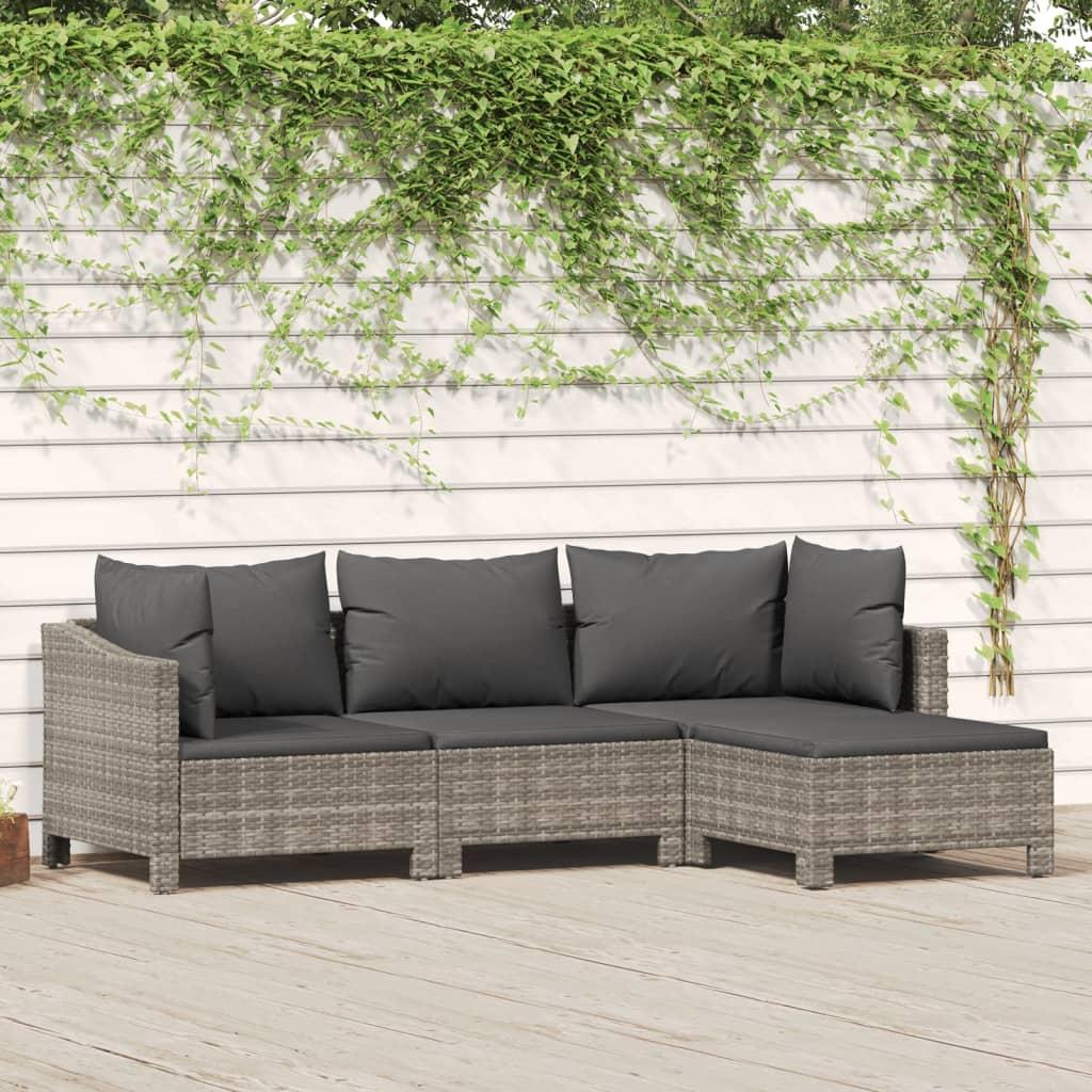 Loungesæt til haven 4 dele med hynder polyrattan grå