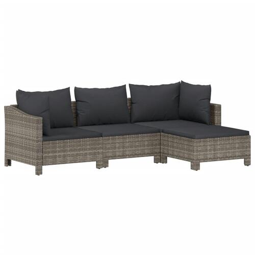 Loungesæt til haven 4 dele med hynder polyrattan grå