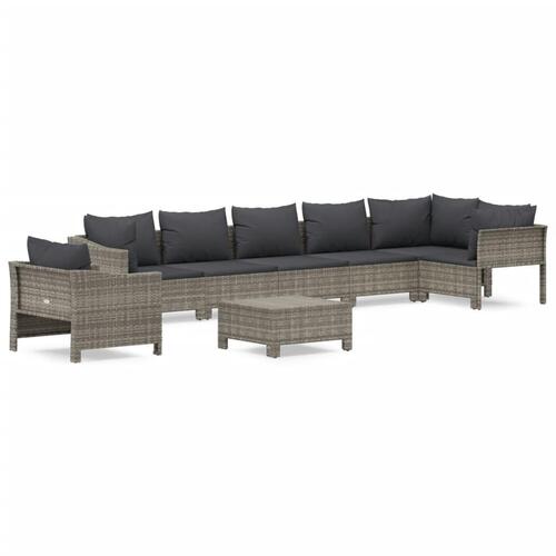 Loungesæt til haven 8 dele med hynder polyrattan grå