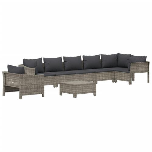 Loungesæt til haven 8 dele med hynder polyrattan grå