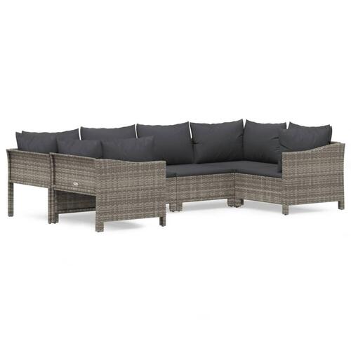 Loungesæt til haven 6 dele med hynder polyrattan grå