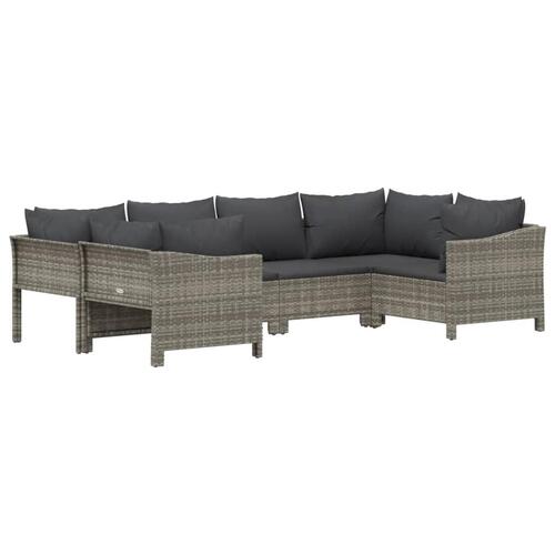 Loungesæt til haven 6 dele med hynder polyrattan grå