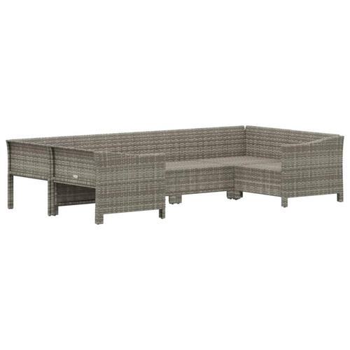 Loungesæt til haven 6 dele med hynder polyrattan grå