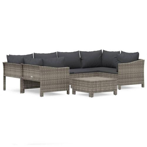 Loungesæt til haven 7 dele med hynder polyrattan grå