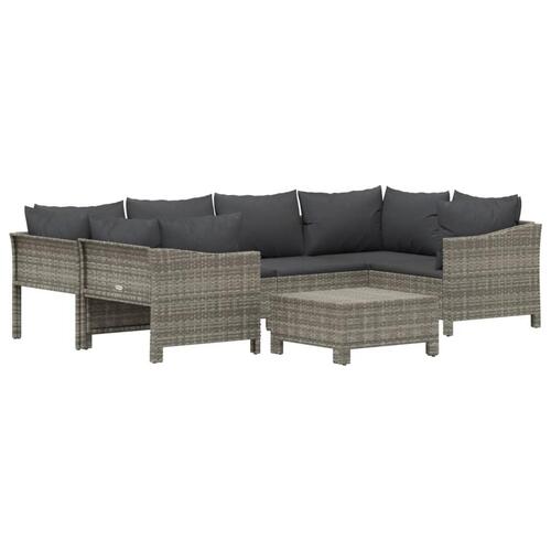 Loungesæt til haven 7 dele med hynder polyrattan grå