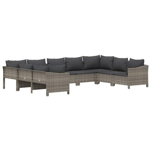 Loungesæt til haven 9 dele med hynder polyrattan grå
