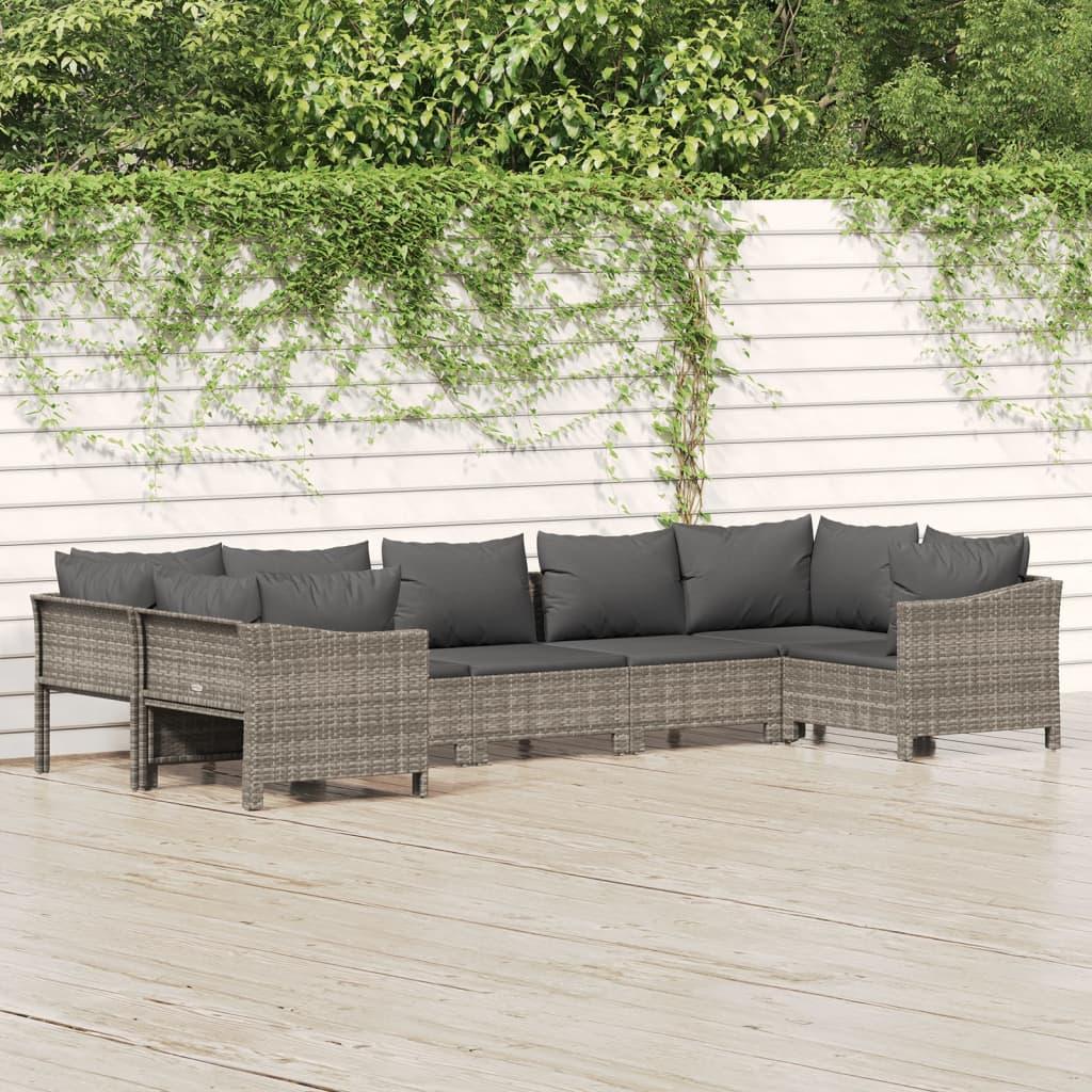 Loungesæt til haven 7 dele med hynder polyrattan grå