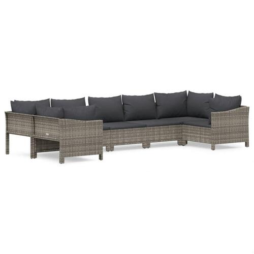 Loungesæt til haven 7 dele med hynder polyrattan grå