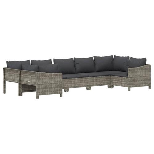 Loungesæt til haven 7 dele med hynder polyrattan grå