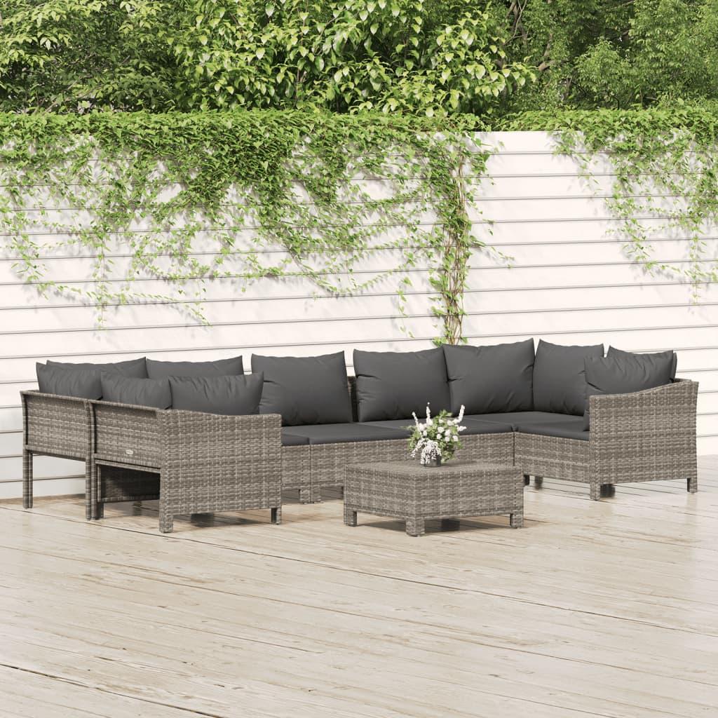 Loungesæt til haven 8 dele med hynder polyrattan grå