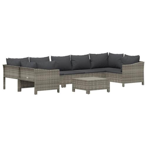 Loungesæt til haven 8 dele med hynder polyrattan grå