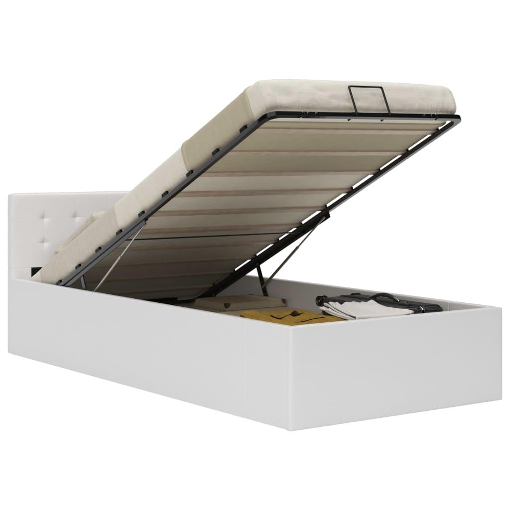 Hydraulisk opbevaringsseng 90 x 200 cm kunstlæder hvid