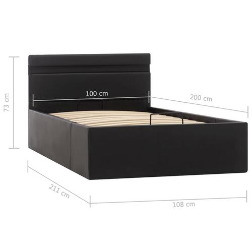 Hydraulisk opbevaringsseng med LED 100 x 200 cm kunstlæder sort