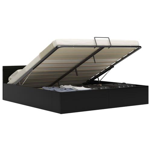 Hydraulisk opbevaringsseng med LED 160 x 200 cm kunstlæder sort
