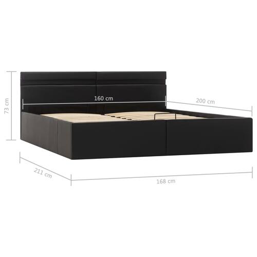 Hydraulisk opbevaringsseng med LED 160 x 200 cm kunstlæder sort