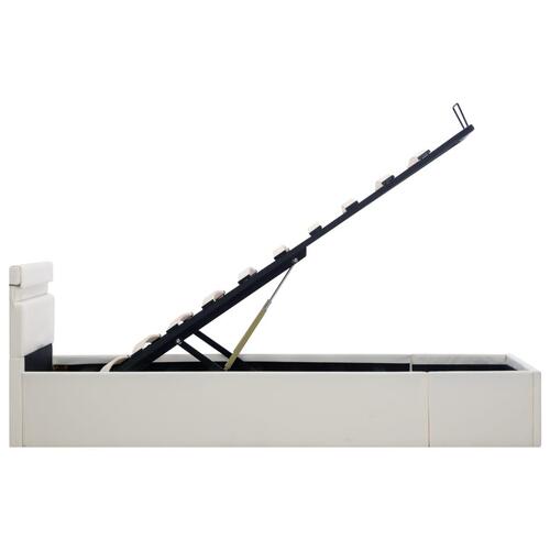 Hydraulisk opbevaringsseng med LED 90 x 200 cm kunstlæder hvid