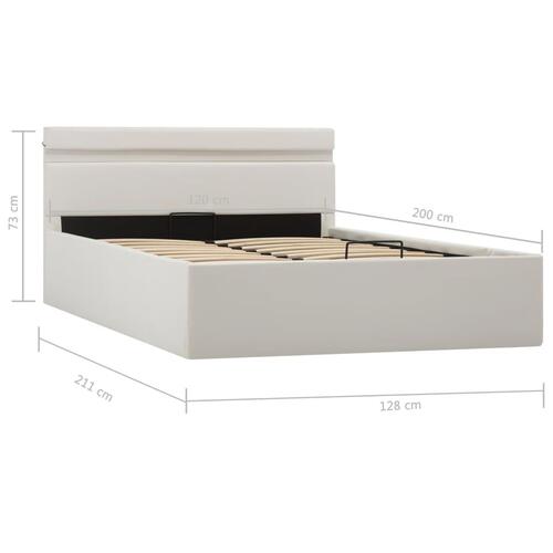 Hydraulisk opbevaringsseng med LED 120x200 cm kunstlæder hvid