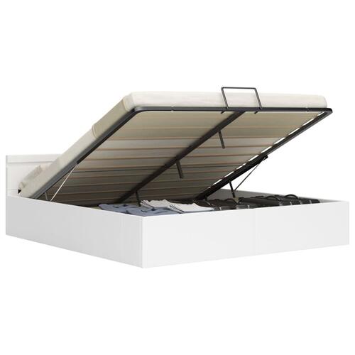 Hydraulisk opbevaringsseng med LED 160 x 200 cm kunstlæder hvid