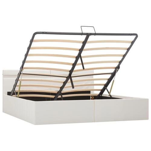 Hydraulisk opbevaringsseng med LED 160 x 200 cm kunstlæder hvid