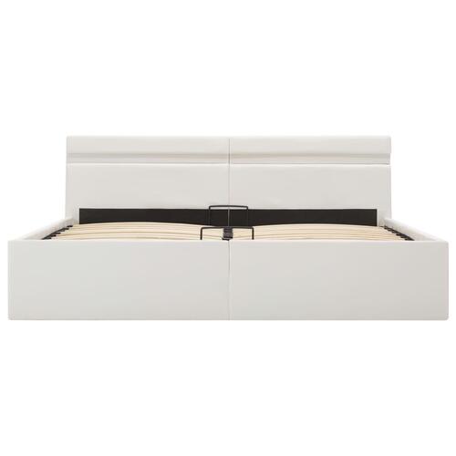 Hydraulisk opbevaringsseng med LED 160 x 200 cm kunstlæder hvid