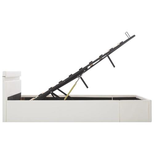 Hydraulisk opbevaringsseng med LED 160 x 200 cm kunstlæder hvid