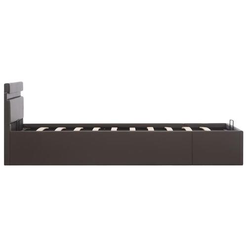 Hydraulisk opbevaringsseng med LED 90 x 200 cm kunstlæder grå