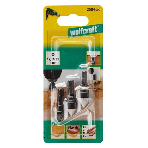 Wolfcraft forsænkerbitssæt 3 dele stål 2584000