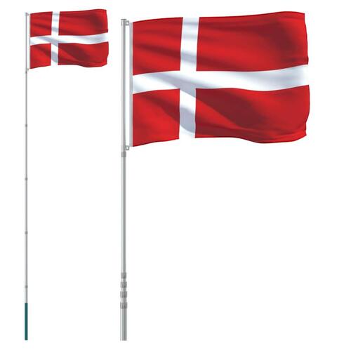 Danmark flag og flagstang 5,55 m aluminium