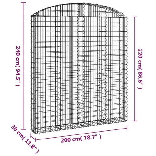 Buet gabionkurv 200x30x220/240 cm galvaniseret jern