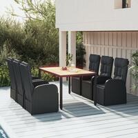 Spisebordssæt til haven 7 dele med hynder polyrattan sort