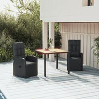 Spisebordssæt til haven 3 dele med hynder polyrattan sort