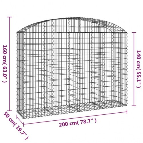 Buet gabionkurv 200×50×140/160 cm - galvaniseret jern stenvæg