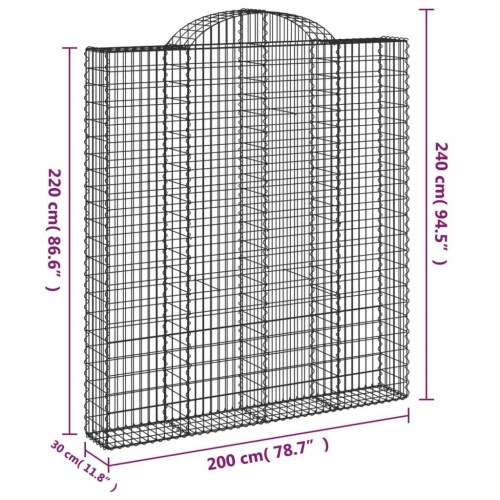 Buet gabionkurv 200 × 30 × 220/240 cm - galvaniseret jern