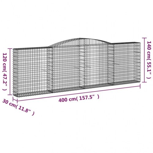 Buede gabionkurve - 9 stk. 400×30×120/140 cm i galvaniseret jern