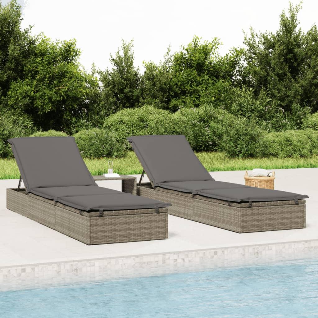 Liggestole 2 stk. med bord polyrattan grå