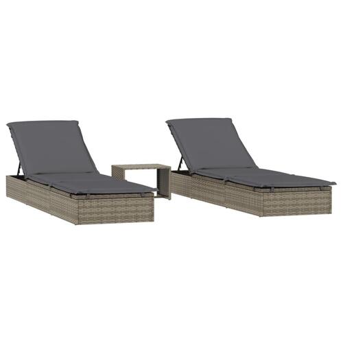 Liggestole 2 stk. med bord polyrattan grå