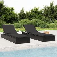 Liggestole 2 stk. med bord polyrattan sort