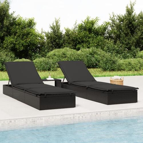 Liggestole 2 stk. med bord polyrattan sort
