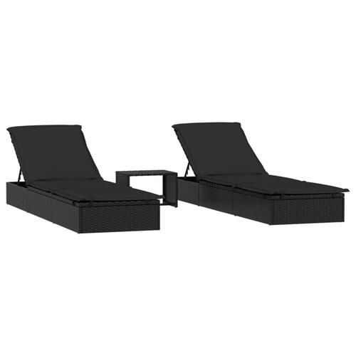 Liggestole 2 stk. med bord polyrattan sort