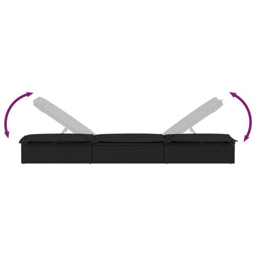 Liggestole 2 stk. med bord polyrattan sort