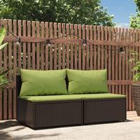 Midtermoduler til havesofa 2 stk. med hynder polyrattan brun