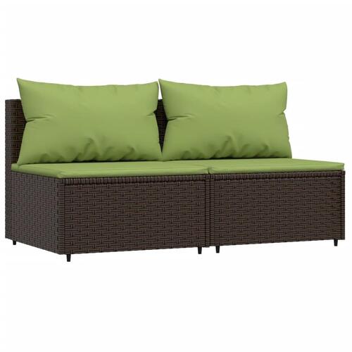 Midtermoduler til havesofa 2 stk. med hynder polyrattan brun