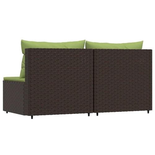 Midtermoduler til havesofa 2 stk. med hynder polyrattan brun